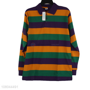 High quality green stripe men long-sleeved T-shirt