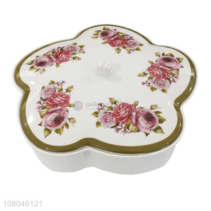 Fashion Flower Shape Dried Fruit Plate 5 Compartments Tray With Lid