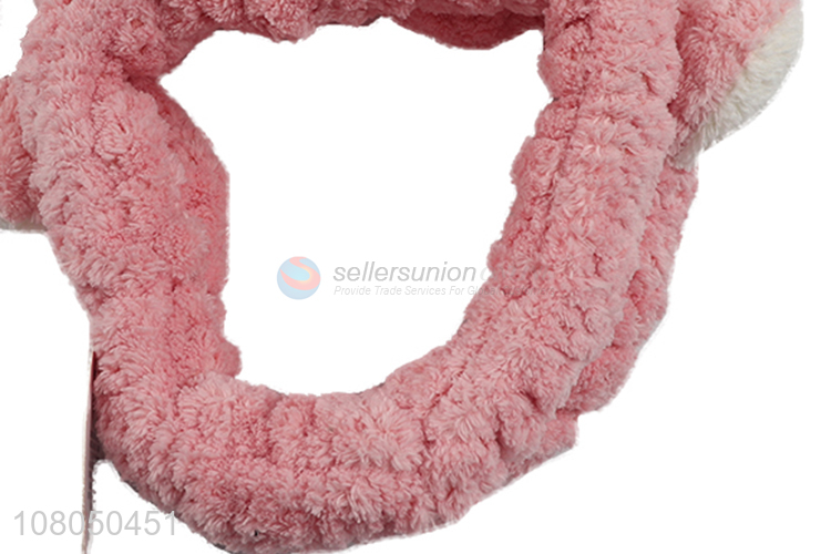 Most popular pink soft plush women wash face hair band