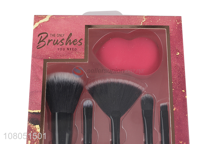 Hot selling 5pcs kabuki makeup brush set with blending sponge cosmetic tools