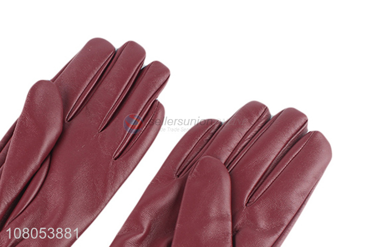 China supplier red simple leather gloves winter warm gloves