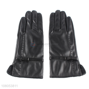 Hot selling black leather gloves winter warm gloves for ladies