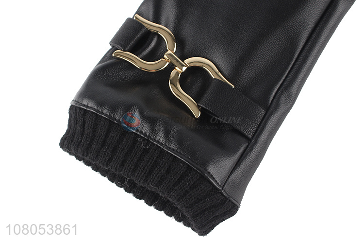 Yiwu market black fashion leather gloves for winter