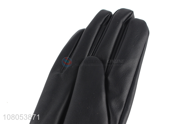 Factory wholesale black leather gloves winter outdoor warm gloves