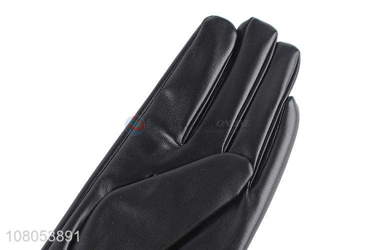 Good sale black leather gloves with fashion design