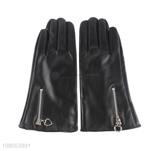 Good sale black leather gloves with fashion design