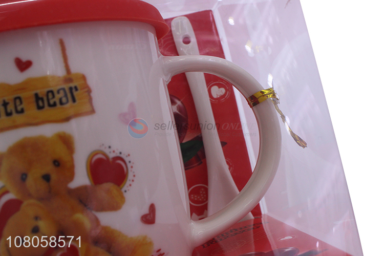 Cartoon Printing Ceramic Mug With Lid And Spoon Set