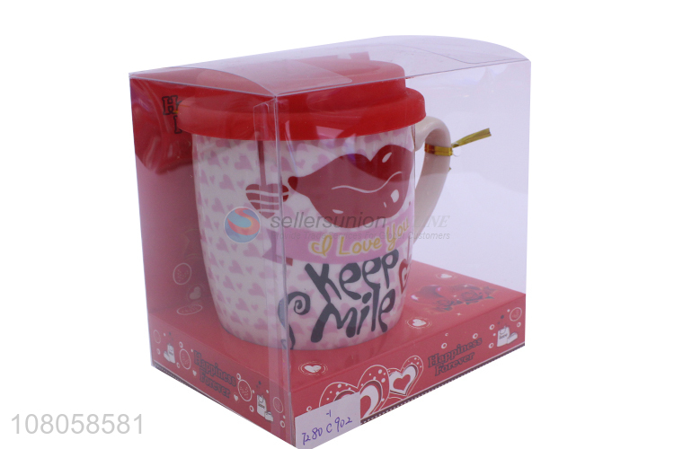 Fashion Design Ceramic Mug Water Cup With Spoon Gift Set