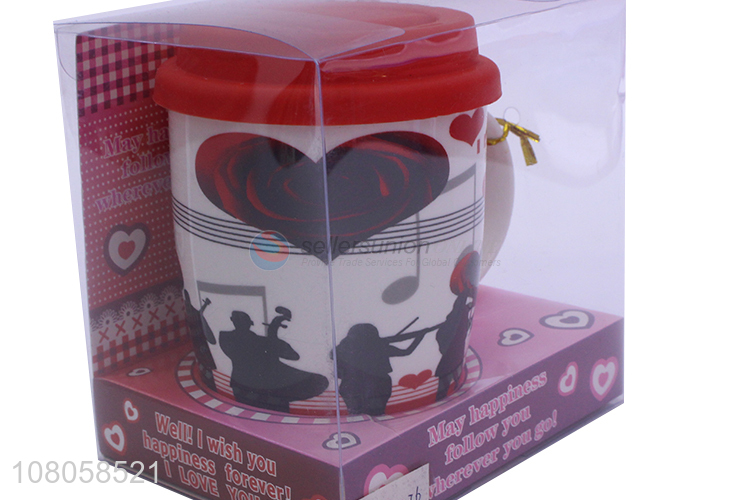 Creative Printing Ceramic Cup With Spoon Set For Gift