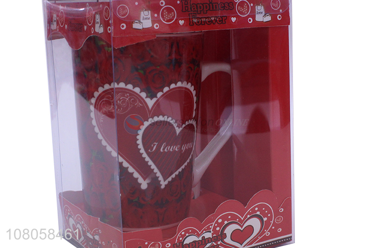 Fashion Rose Pattern Ceramic Cup Coffee Cup With Spoon
