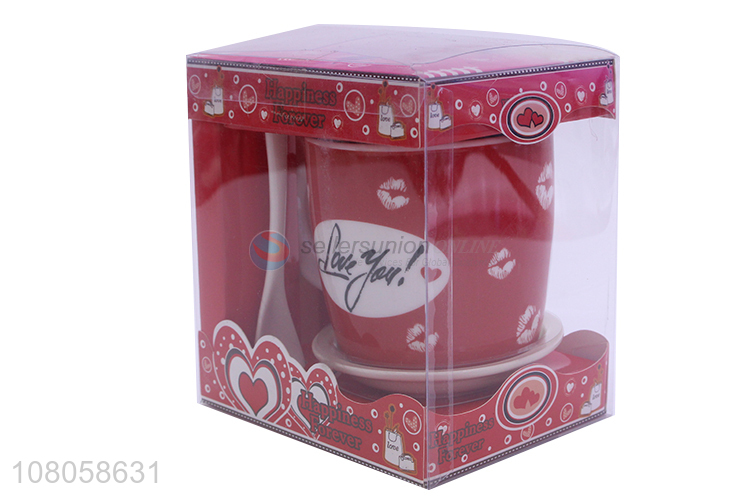 Popular Gift Fashion Printing Ceramic Cup With Spoon