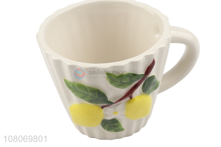 Wholesale art decor embossed enamel ceramic tea cup and saucer set
