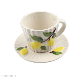 Wholesale art decor embossed enamel ceramic tea cup and saucer set