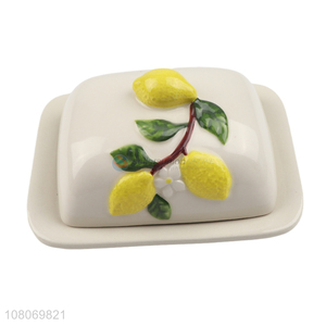 Wholesale creative embossed enamel ceramic butter dish with lid