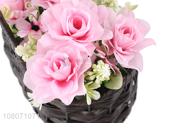 Wholesale pink artificial plastic flower creative flower basket ornaments