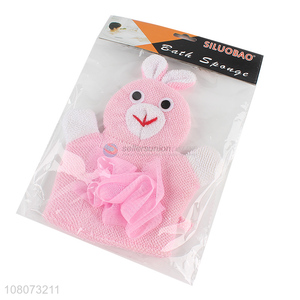 Yiwu wholesale pink cartoon rabbit bath gloves for children