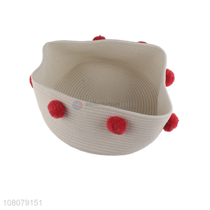 New arrival pet supplies comfortable cotton cat bed basket with pompoms