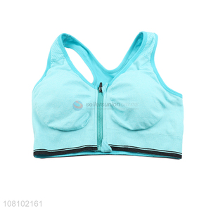 Good quality blue women sports underwear bra with zipper