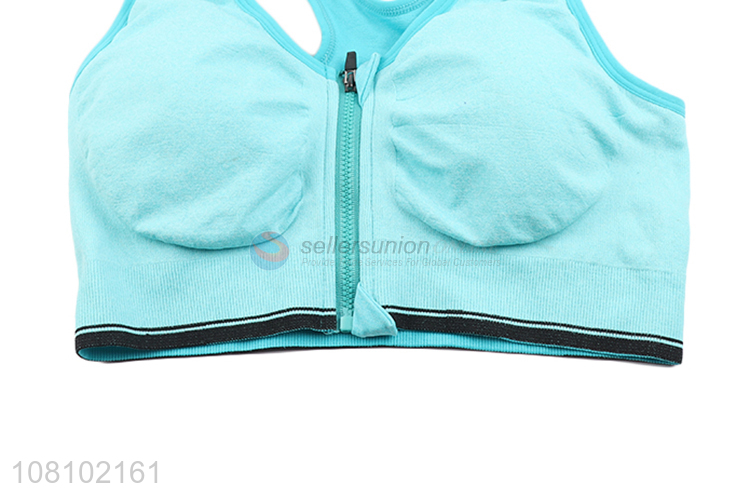 Good quality blue women sports underwear bra with zipper