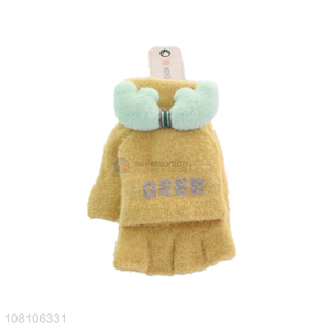 Yiwu supplier yellow cute half-finger gloves for girls