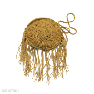 Fashion Round Single Shoulder Handmade Tassels Straw Bag Beach Bag