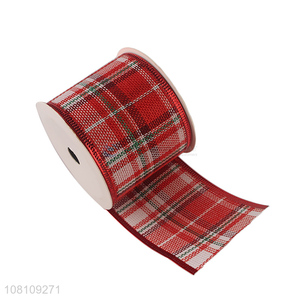 Low price Christmas wired plaid <em>ribbon</em> for decoration