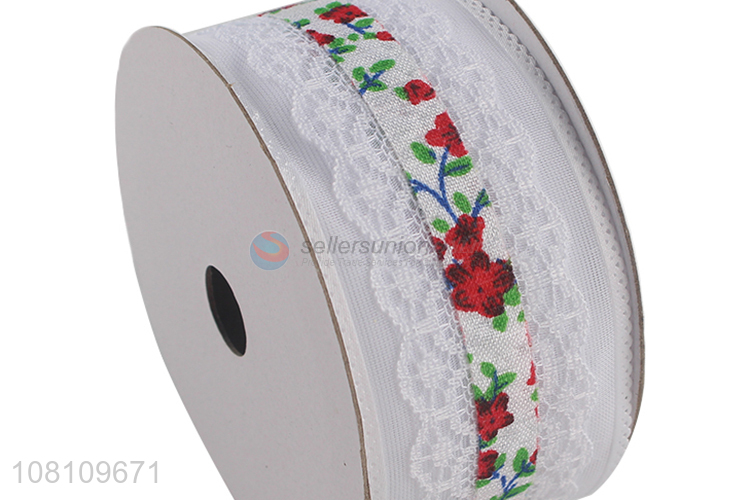 Top product fine flower printed lace ribbon Christmas ribbon