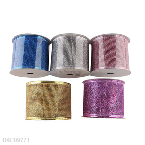 High quality glitter <em>ribbon</em> wired edge Christmas <em>ribbon</em> roll