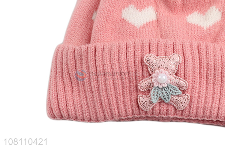 Factory supply pink cute girls kids knit beanies for sale