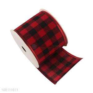 Low Price Wired Edge Plaid Ribbons Christmas Decorative Ribbon