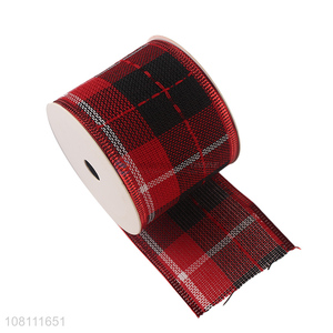 Latest Wired Edge Plaid Polyester Ribbons Fashion Christmas Ribbons