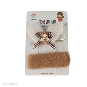 Yiwu market cute fuzzy hair clips winter hairpins for kids girls