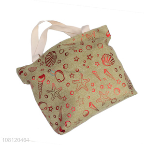 Yiwu market imitated linen hot stamping beach bag burlap tote bag