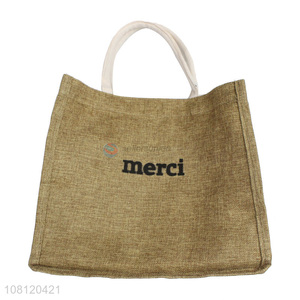 Hot selling imitated linen tote bag handbag burlap jute beach bag