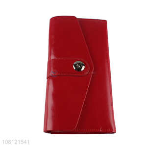 Good Quality Ladies Long Purse Pu Leather Red Purse