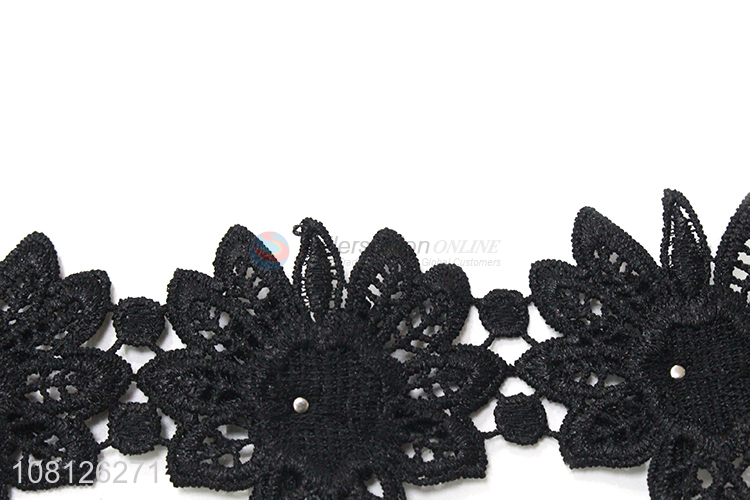 Factory direct sale black embroidery lace trim lace fabric