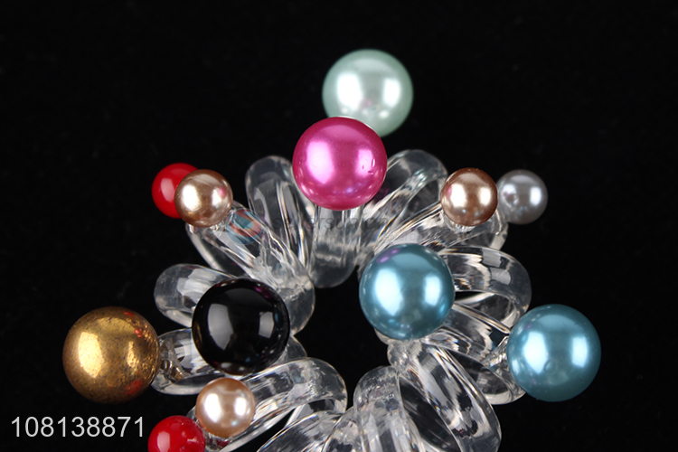 Good quality colorful pearls coin hair ties ponytail holder