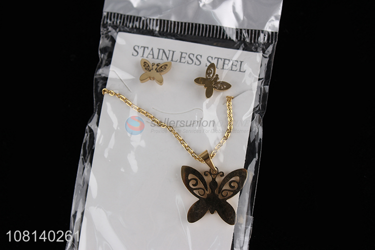 Factory wholesale butterfly shape necklace ear studs set