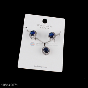 Wholesale blue gemstone pendant necklace and earring set for party