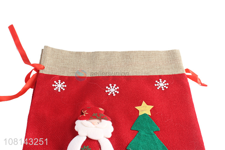 High quality Christmas drawstring gift bags cartoon linen bag