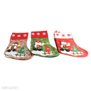 Wholesale linen cartoon Christmas stocking for family decoration