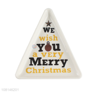 Wholesale Christmas Decoration Triangle Dish Ceramic Plate