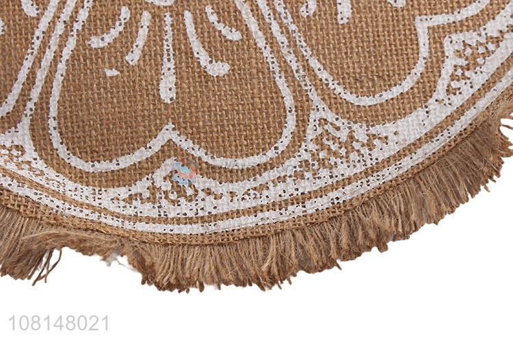 High quality round printed natural hemp placemat with tassels