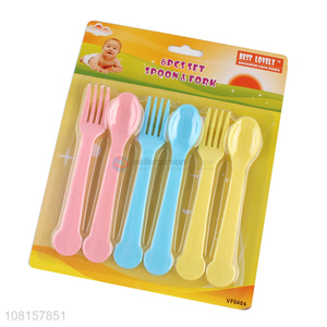 Top quality 6pieces plastic spoon fork set for baby