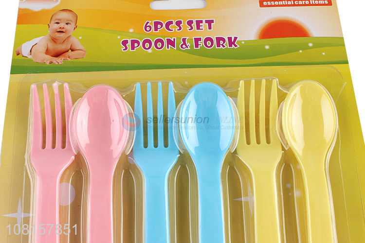 Top quality 6pieces plastic spoon fork set for baby