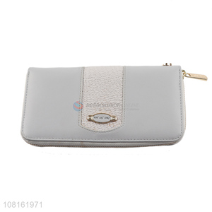 China supplier gray PU wallet large-capacity zipper purse