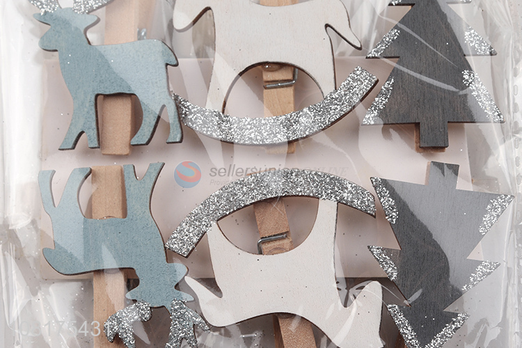 New Design 6 Pieces Christmas Wooden Decorative Clip Set