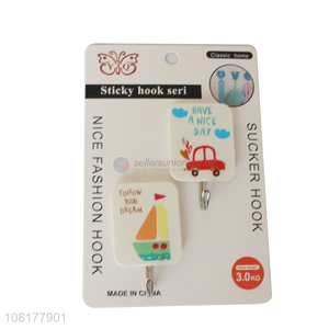 Cheap price cute pattern 2pieces household sticky hooks for sale