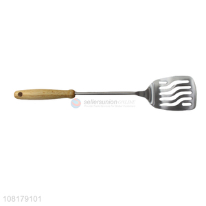 Yiwu factory wooden handle stainless steel slotted spatula