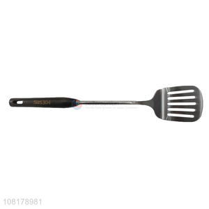 Yiwu market stainless steel slotted spatula with wooden handle